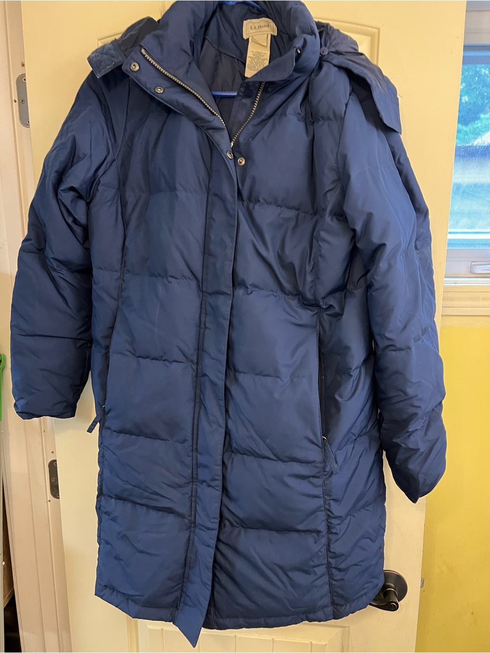 L.L. Bean Women's Navy Car Length Puffer Coat with Hood